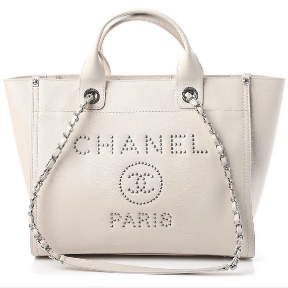 CHANEL Handbags - Chanel Caviar Small Studded Deauville Tote Ivory